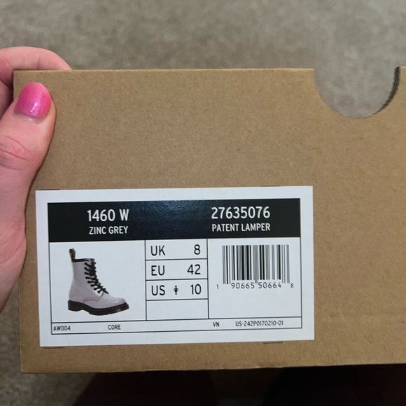 Dr. Doc Marten Zinc Gray Patent Lamper Leather Combat Boots 1460 10 - Picture 7 of 7